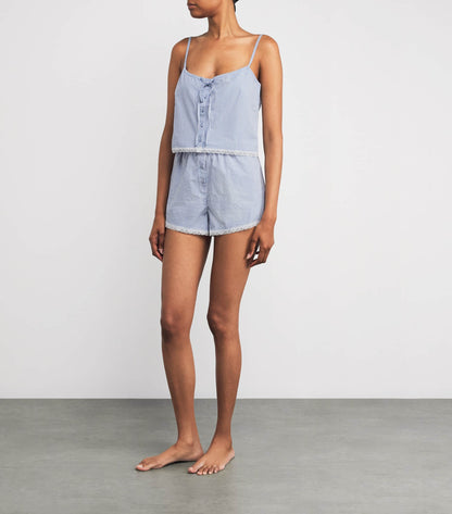 Skims Blue and White Stripe Cotton Poplin PJ Set - Large