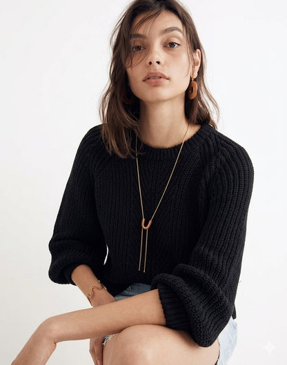 Madewell Balloon-Sleeve Pullover Sweater in True Black - Small