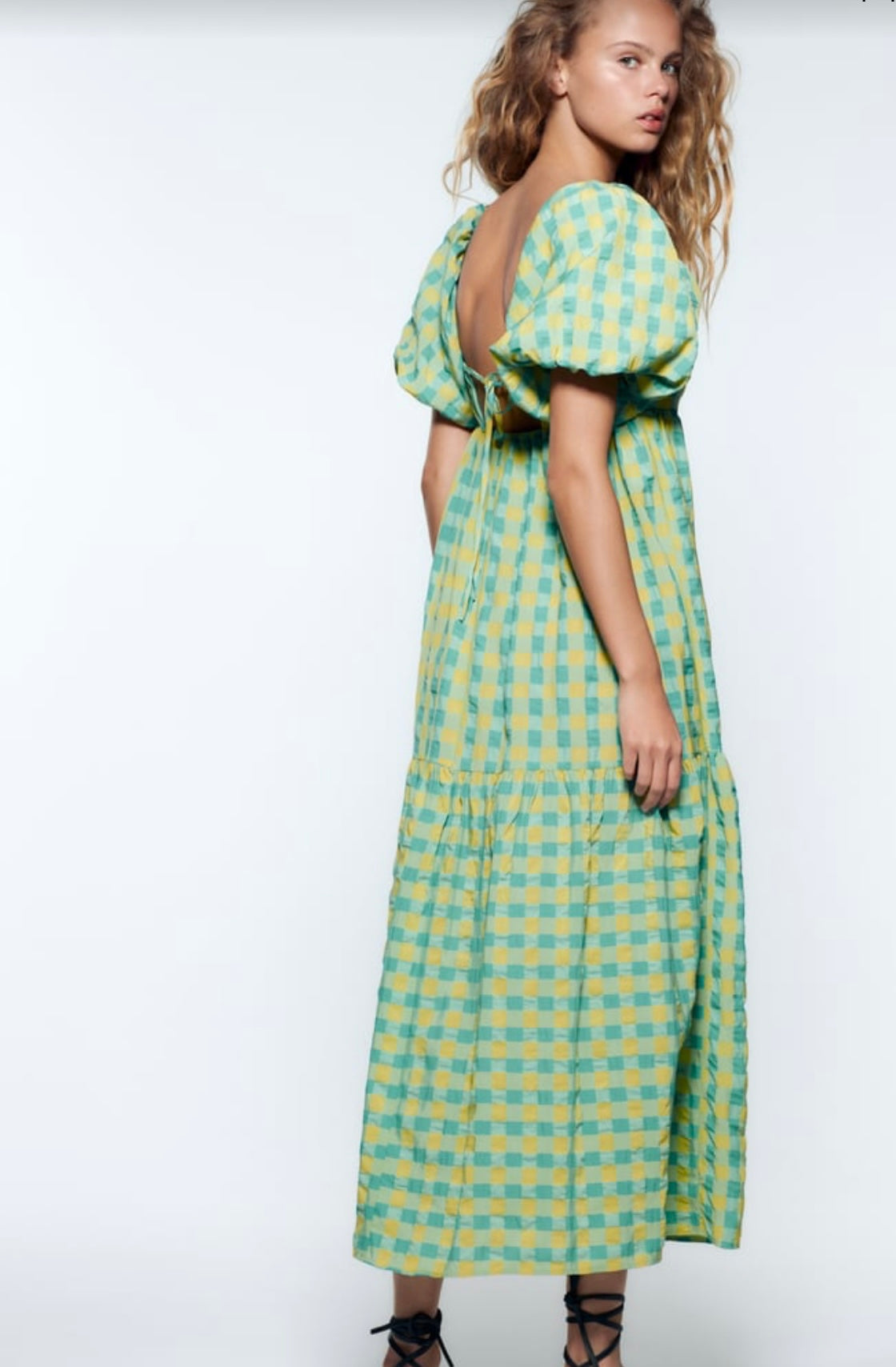 Zara Yellow and Blue Checkered Maxi Dress - Small