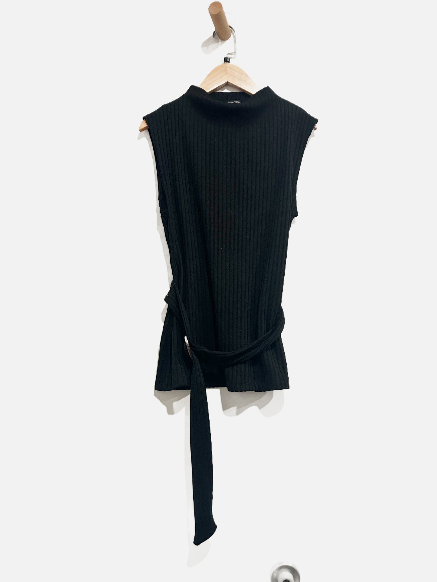 Zara Black Ribbed Belted Top - Small