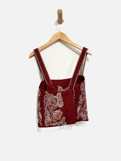 Anthropologie Maroon Embroidered Open Back Tank - XXS