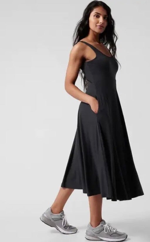 Athleta Santorini Black Midi Dress - Small