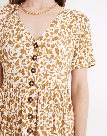 Madewell Button-Front Midi Dress in Batik Vine -  XS