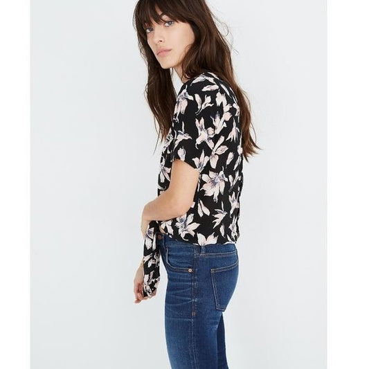 Madewell NWT Silk Button-Back Tie Tee in Winter Orchid Size XS
