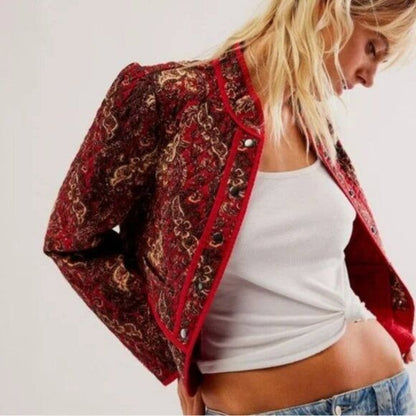 Free People Zoey Quilted Jacket in Cherry Combo Size Small