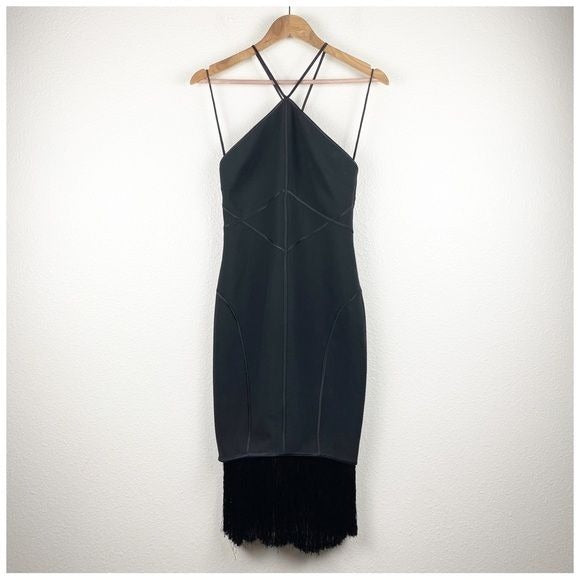 Cinq a Sept Bryn Black Fringe Dress Size 2