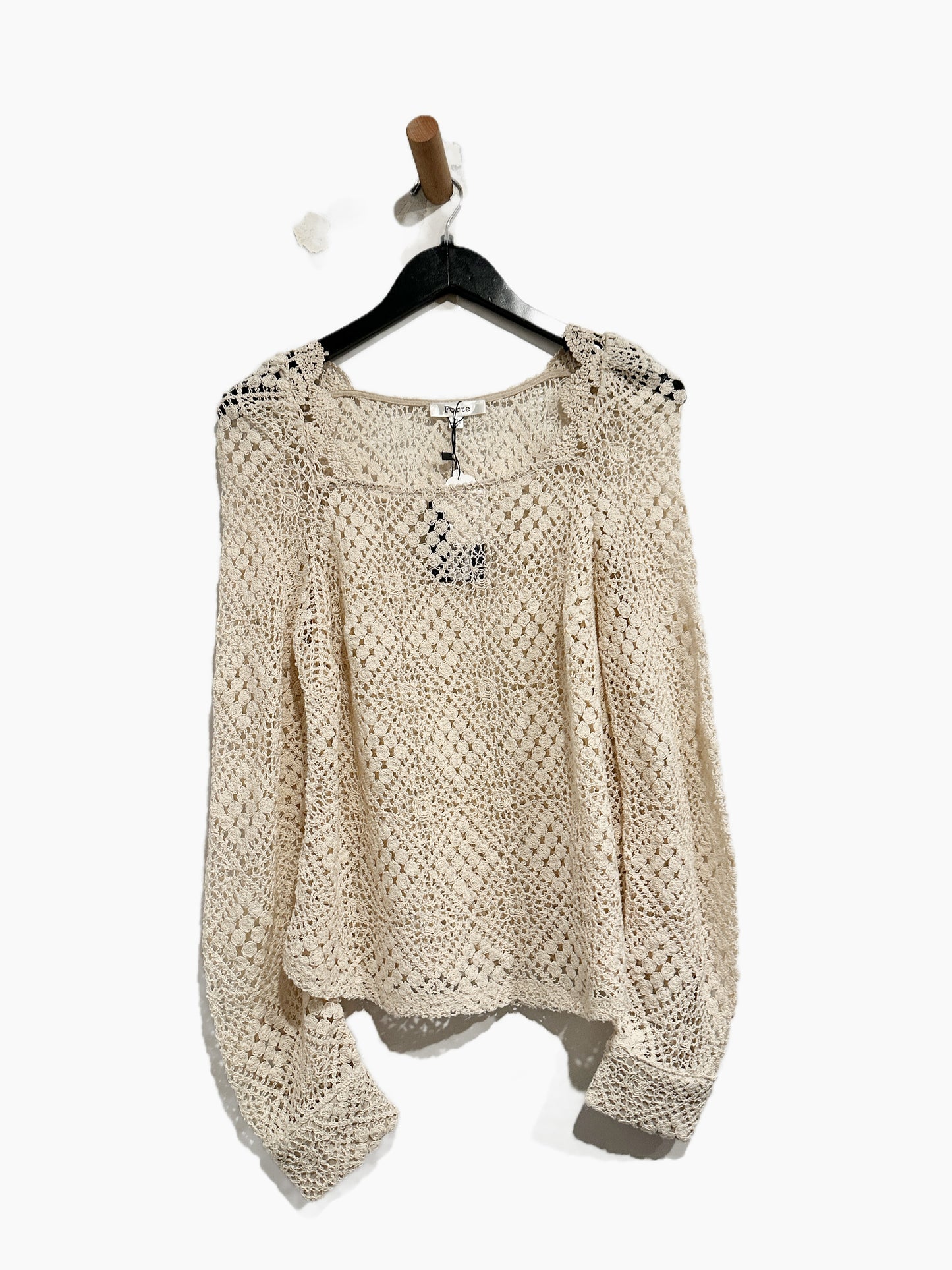 Forte Crochet Square Neck Top in Ecru - Medium