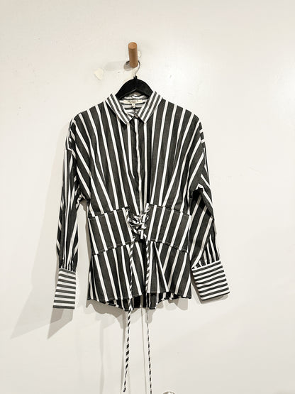 Free Generation NWT Grey Stripe Lace Up Button Down - Large