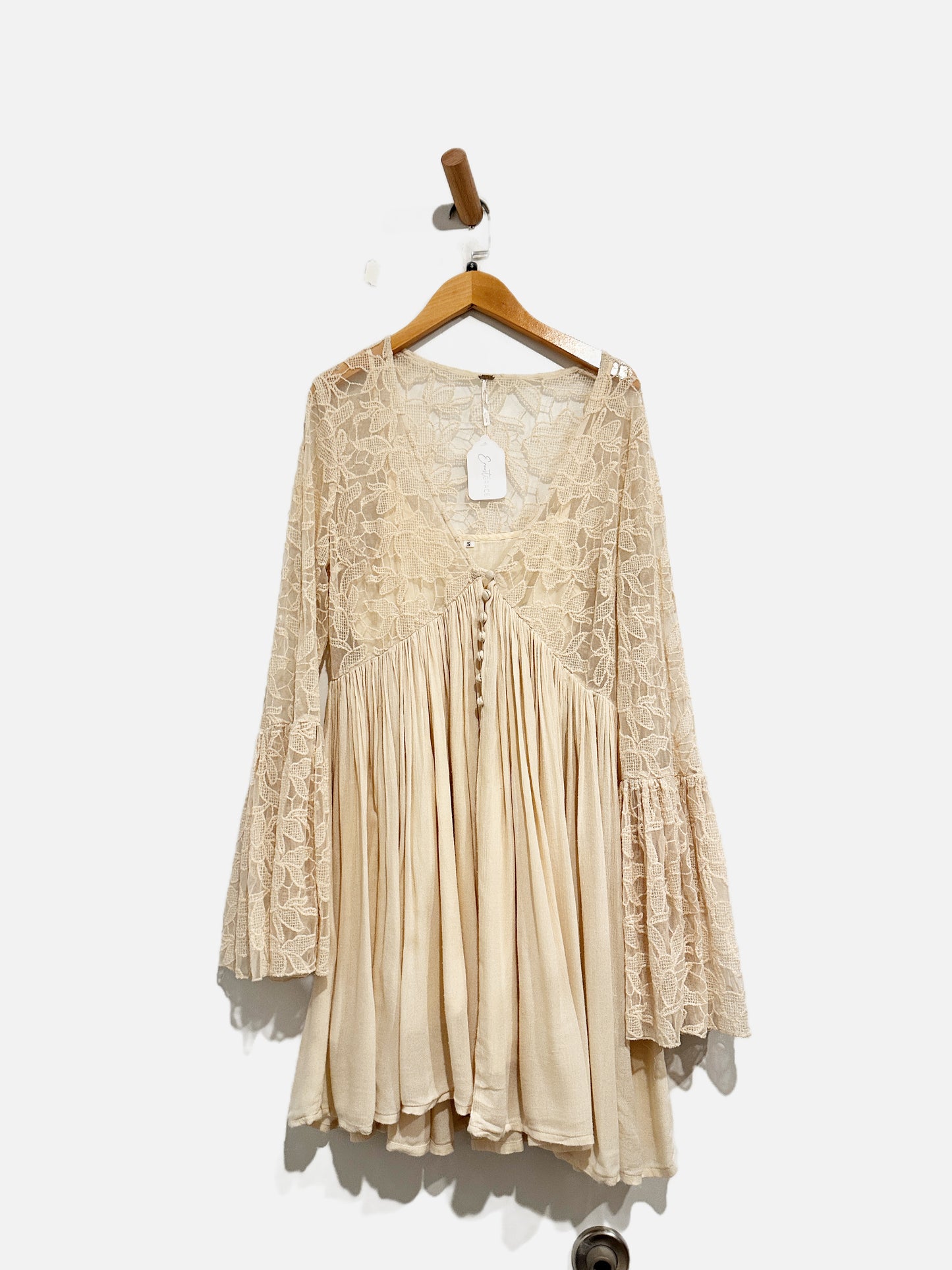 Free People With Love From India Cream Lace Mini Dress - Small