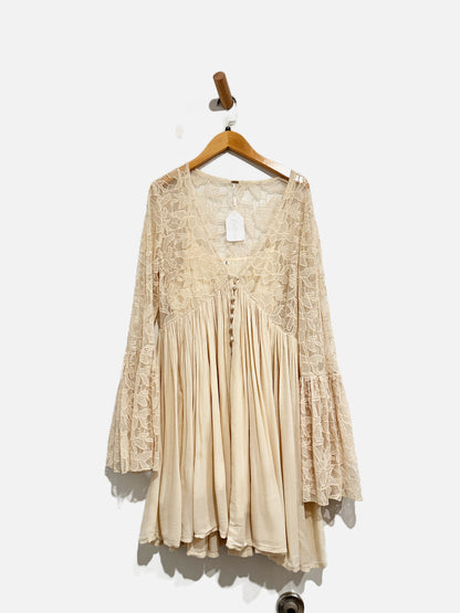 Free People With Love From India Cream Lace Mini Dress - Small