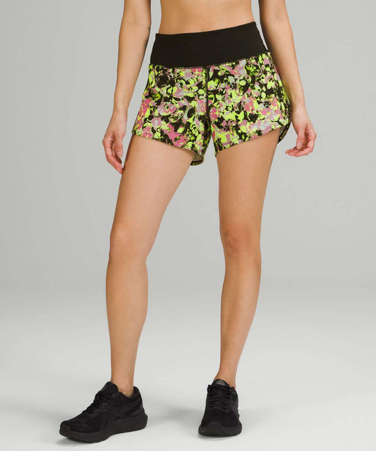 Lululemon Speed Up Shorts 2.5” in Inflected Highlight Yellow Multi / Black - 0