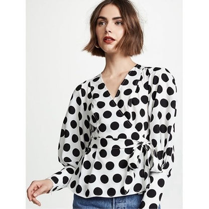 C/MEO Collective White Polka Dot Wrap Blouse Size XXS