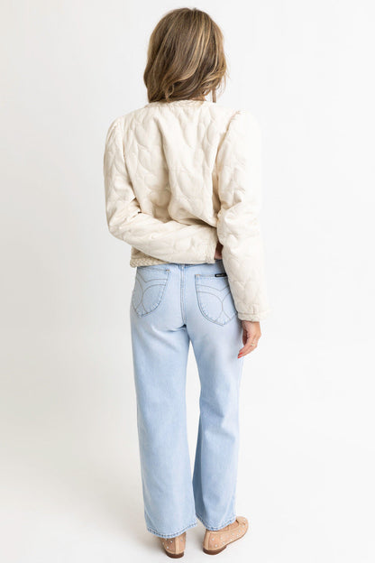 Karlie Denim Novelty Heart Stitch Jacket in Cream - Large