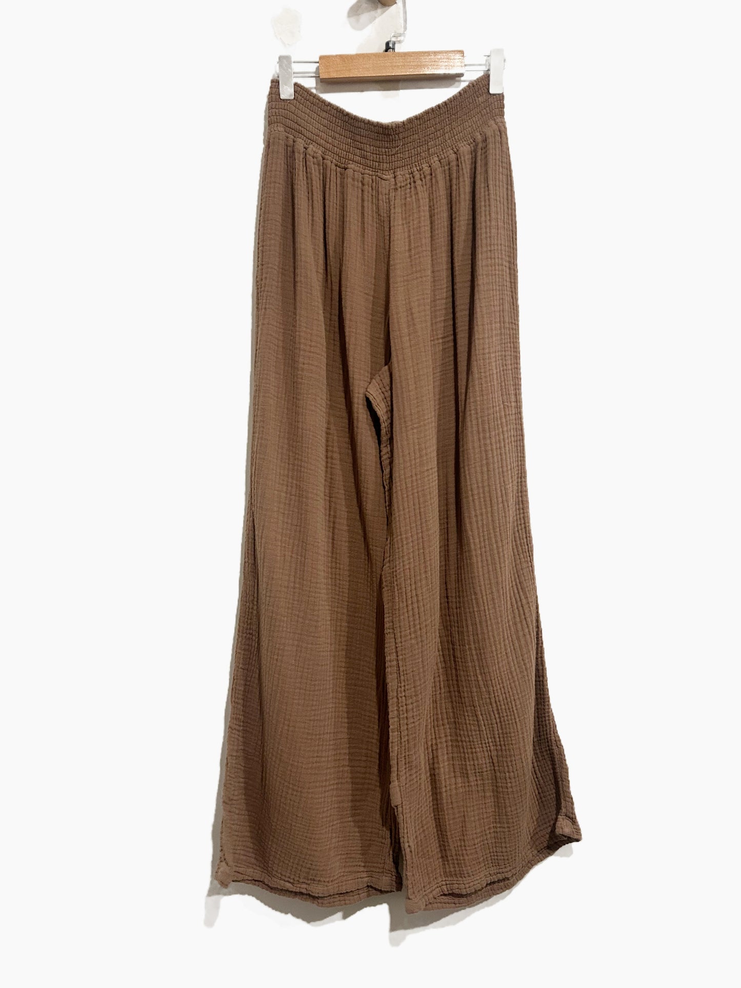 Michael Stars Simba Smocked Wide Leg Pants in Cobblestone - Large