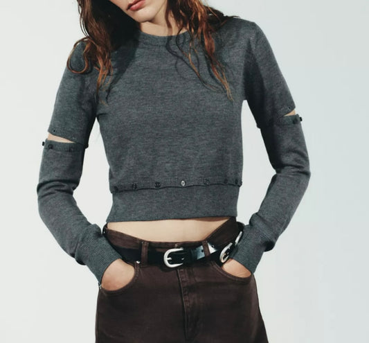 Zara Gray Button Sweater - Medium