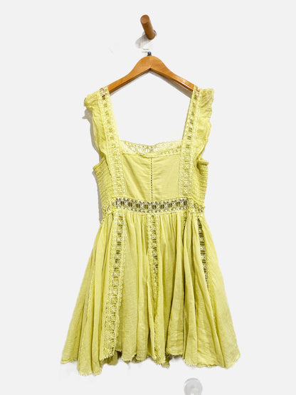 Free People Lime Green Lace Inset Dress - Large