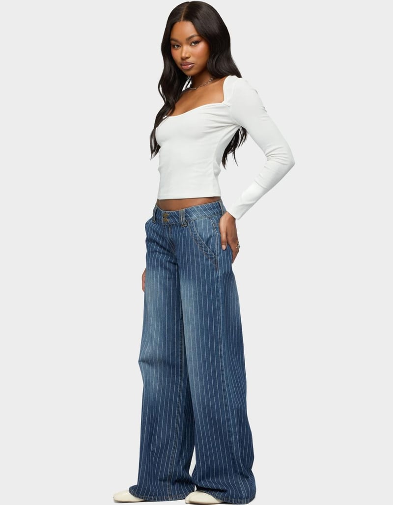 Edikted Cory Striped Low Rise Baggy Jeans - Small