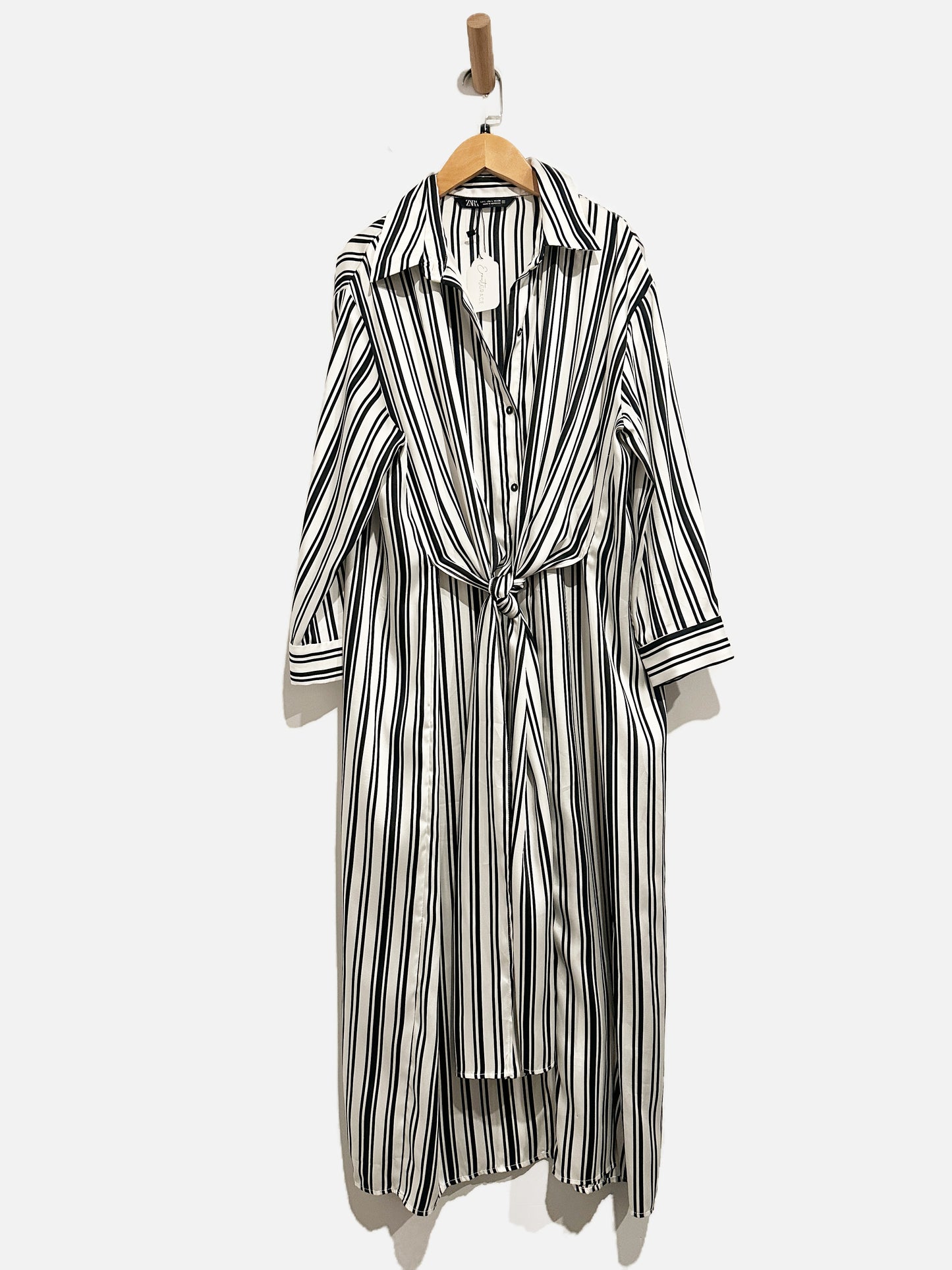 Zara Black and White Stripe Button Down Dress - Large