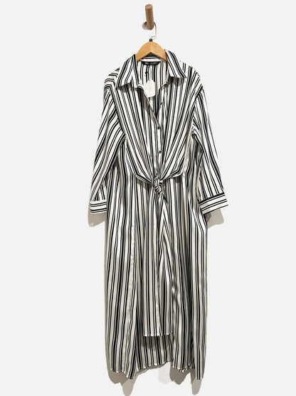 Zara Black and White Stripe Button Down Dress - Large