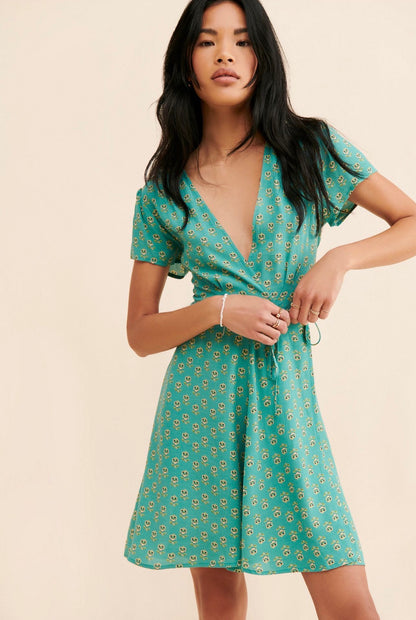 Rolla’s Cleo Emmylou Wrap Dress in Teal - Small