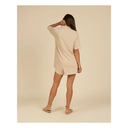 Rylee + Cru Tan And White Stripe Romper - Small