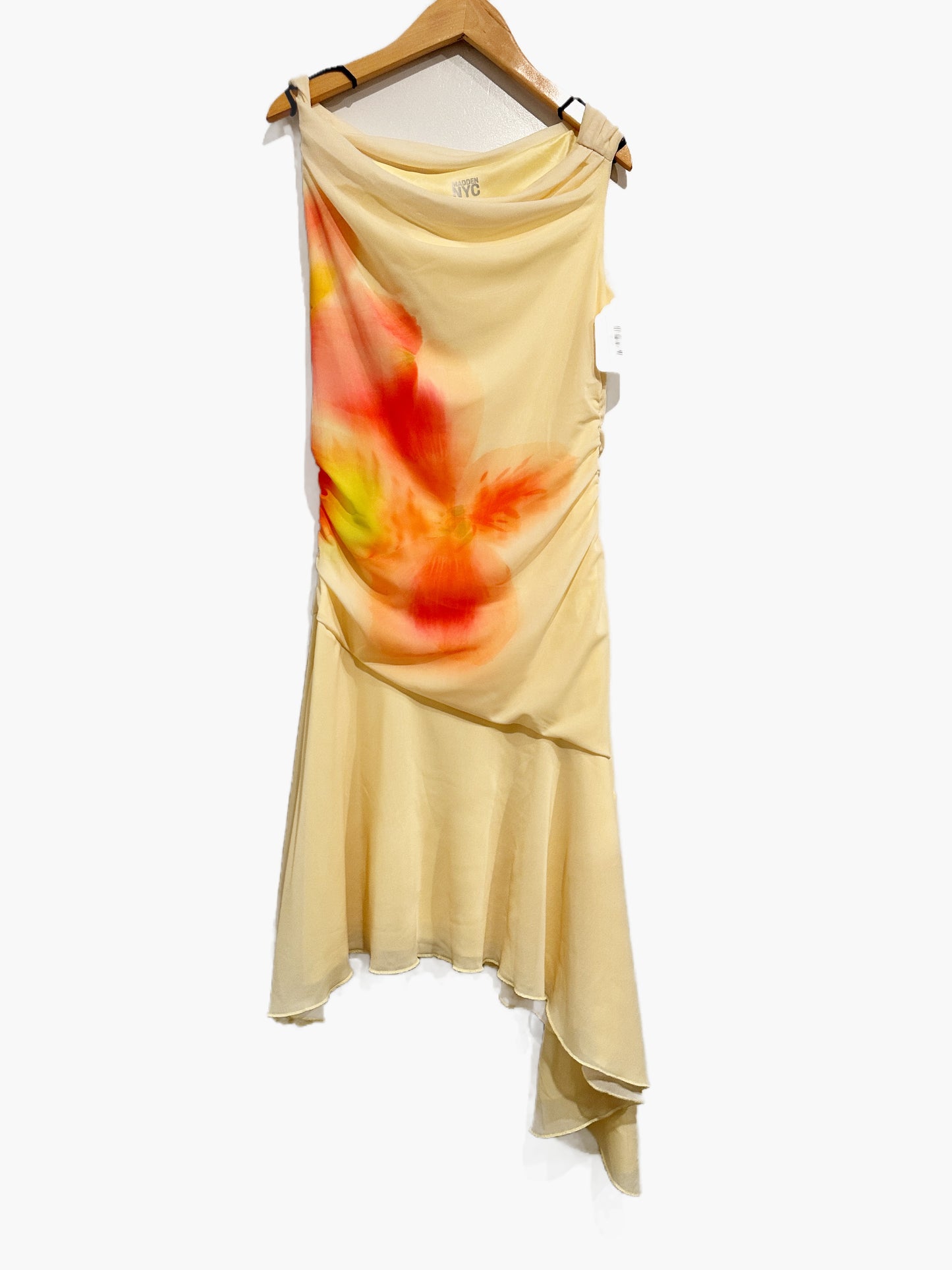 Madden NYC Yellow Floral Mesh Midi Dress - Small