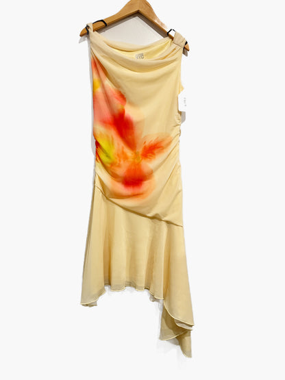 Madden NYC Yellow Floral Mesh Midi Dress - Small