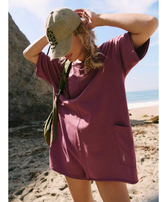 Free People Hot Shot Tee Reversible Burgundy Romper - Medium