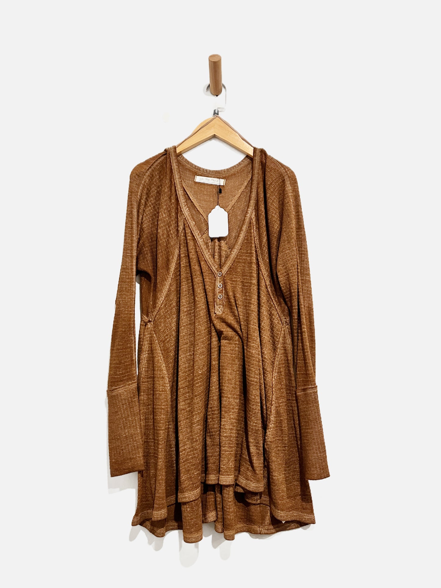 Free People Citrine Brown Knit Oversized Long Sleeve - Small