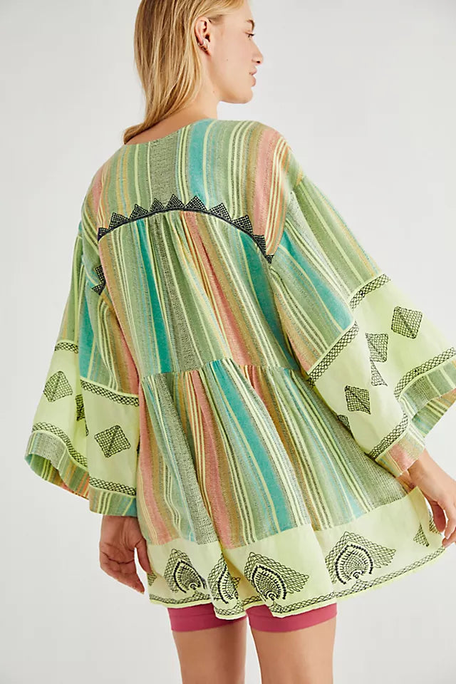 Free People Skye Oversized Colorful Boho Embroidered Tunic - XS