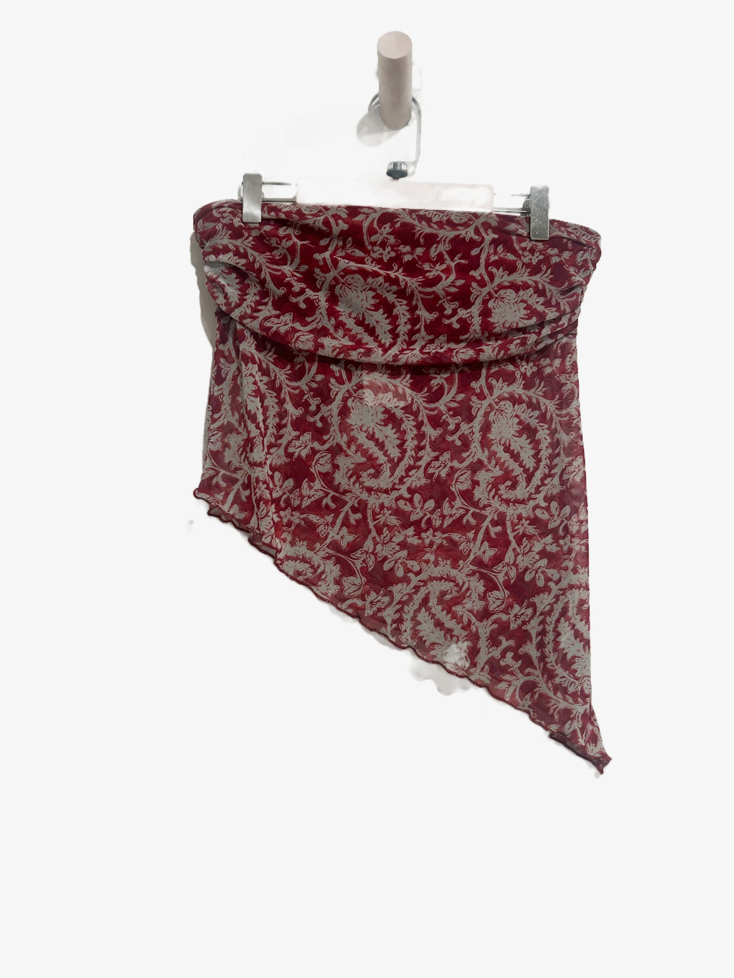Urban Outfitters Red Mesh Paisley Asymmetrical Tube Top - Medium