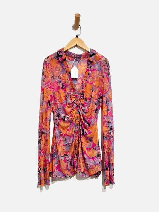 Free People Sheer Floral Button Down - Small