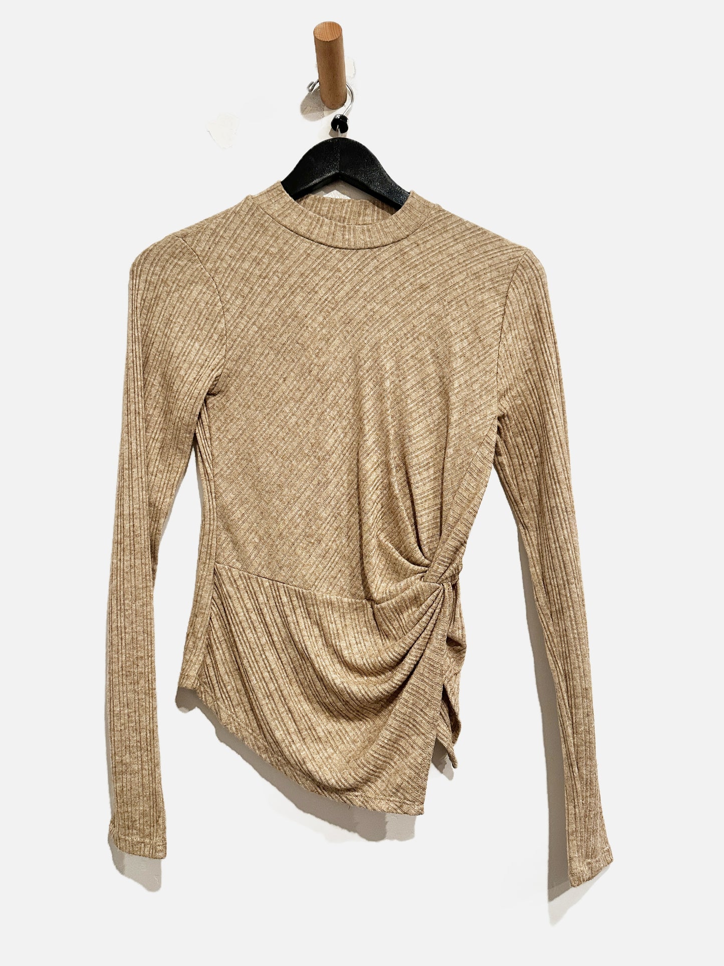 Lulus Trendy Minimalist Heathered Tan Ribbed Knotted Top - Small