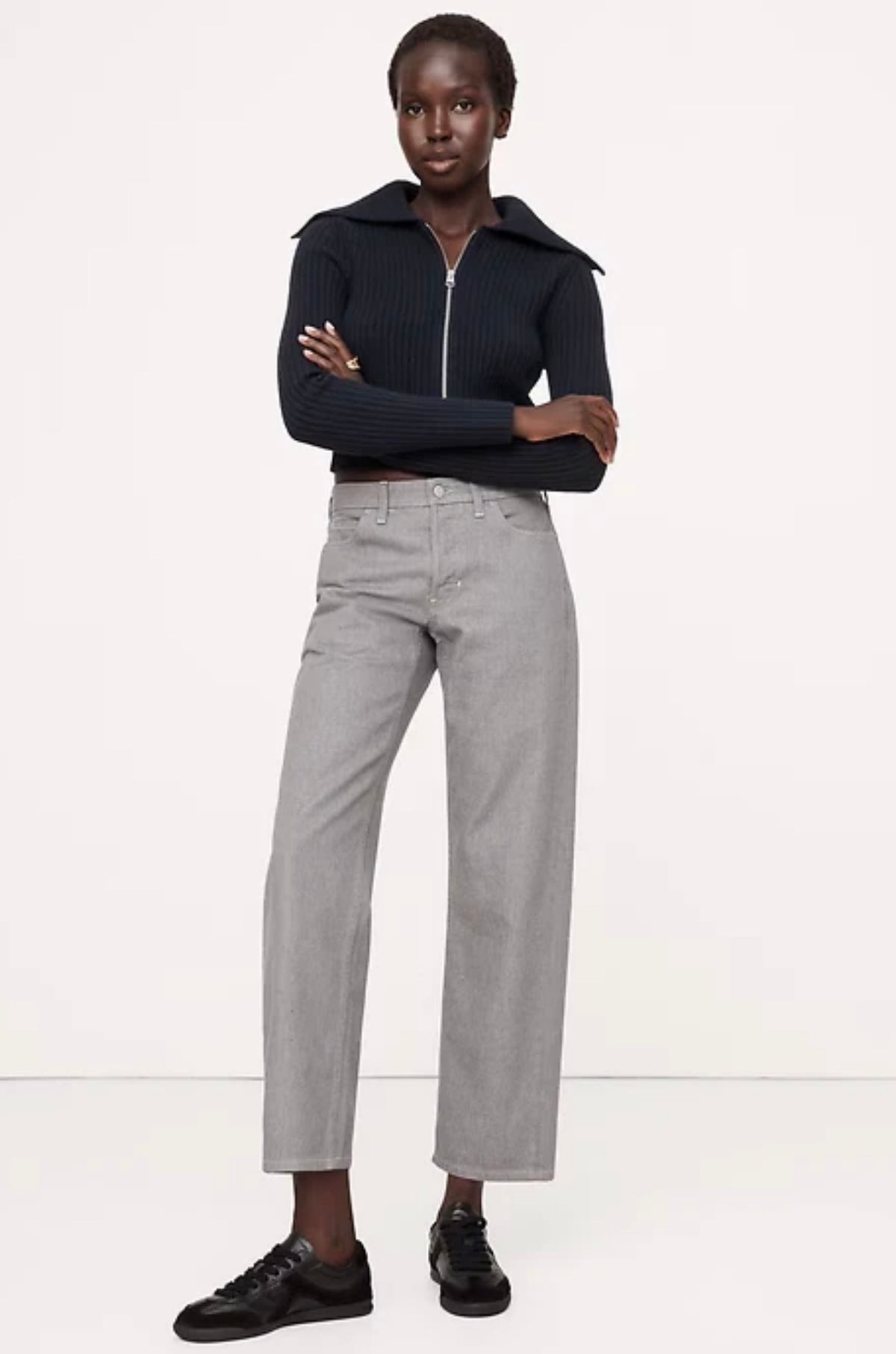 Banana Republic Navy Ribbed Bomber Sweater with Cashmere - Large