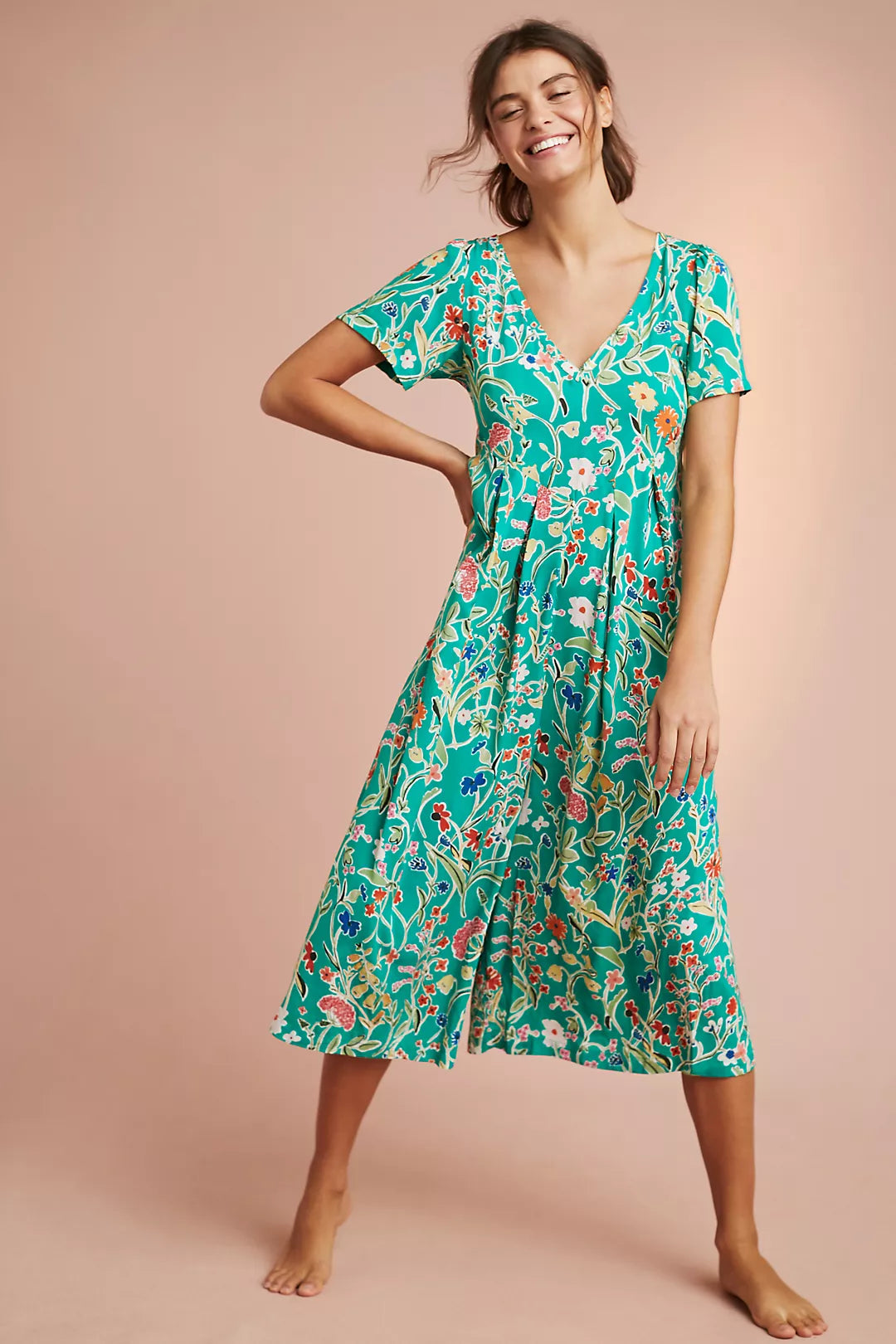 Anthropologie Floreat Green Floral Jumpsuit - XS