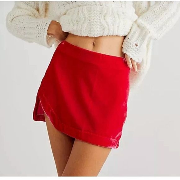 Free People Pink Velvet Annalise Mini Skirt Size 12