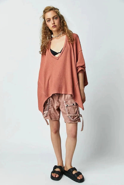Free People Coraline Oversized Thermal Top in Autumn Glaze - Small