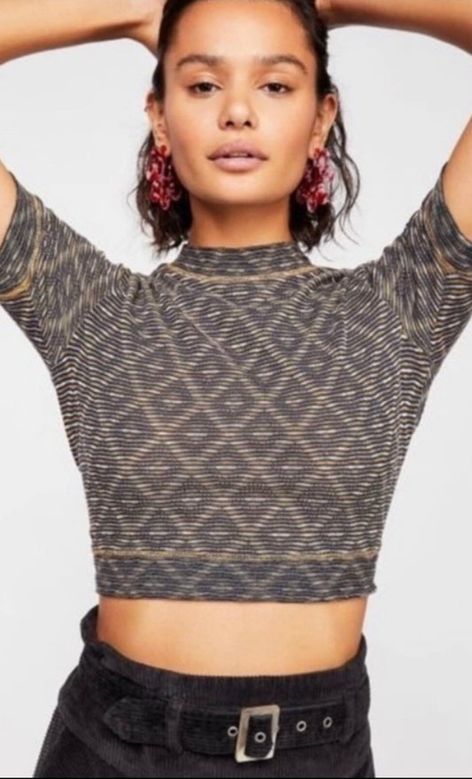 Free People All Yours Crop Top in Black/Gold - Medium