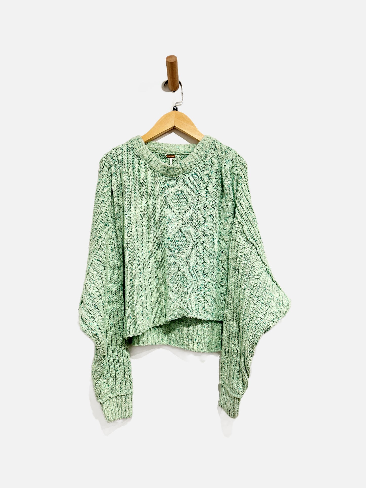 Free People On Your Side Green Marled Cable Knit Crop Sweater - XS