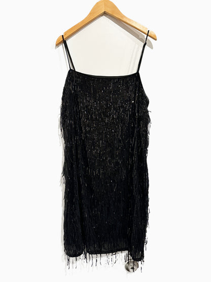 A New Day Black Sequin Fringe Mini Dress - Medium