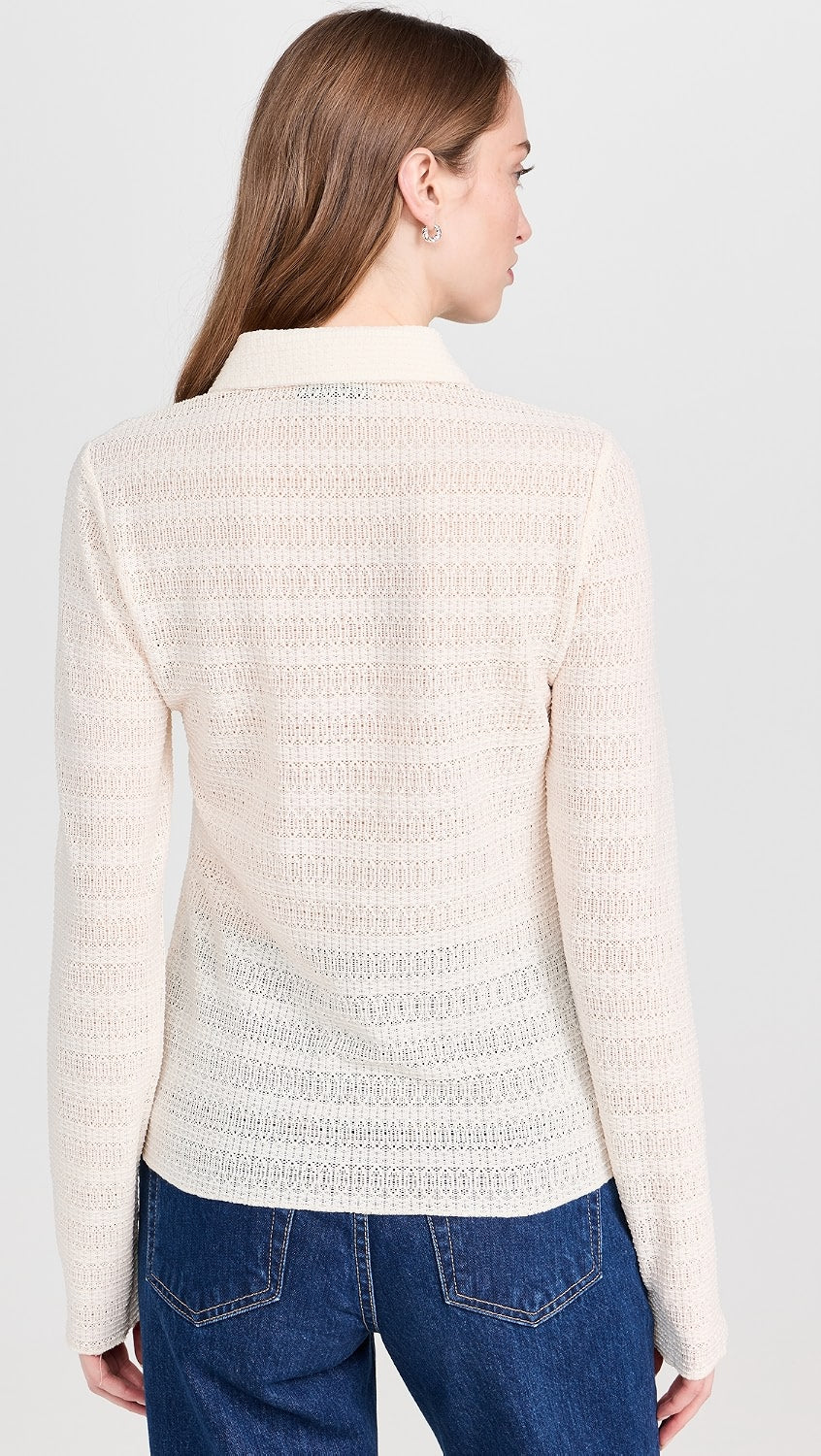 Rag & Bone Julia Pointelle Knit Long Sleeve Polo in Ivory - Medium