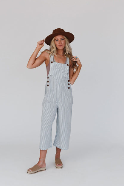 Three Bird Nest High Hopes Overalls in Denim Stripe - Small