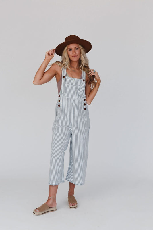 Three Bird Nest High Hopes Overalls in Denim Stripe - Small