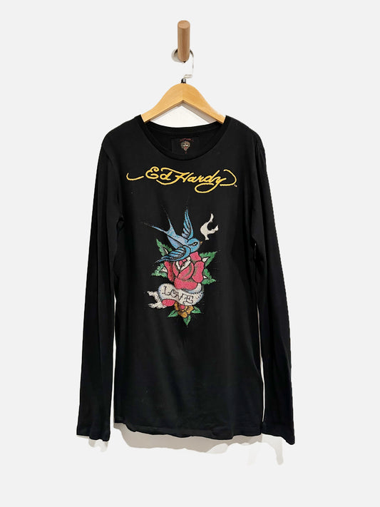 Ed Hardy Rhinestone Bird LS Tee - Small
