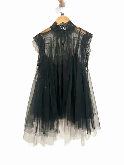 Millibon Black Tulle and Lace Top - Small