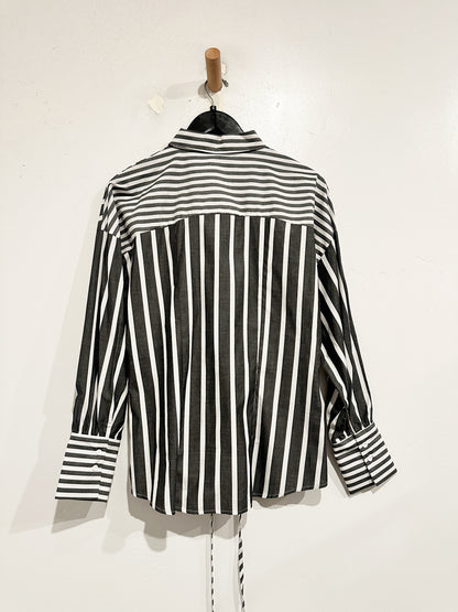 Free Generation NWT Grey Stripe Lace Up Button Down - Large