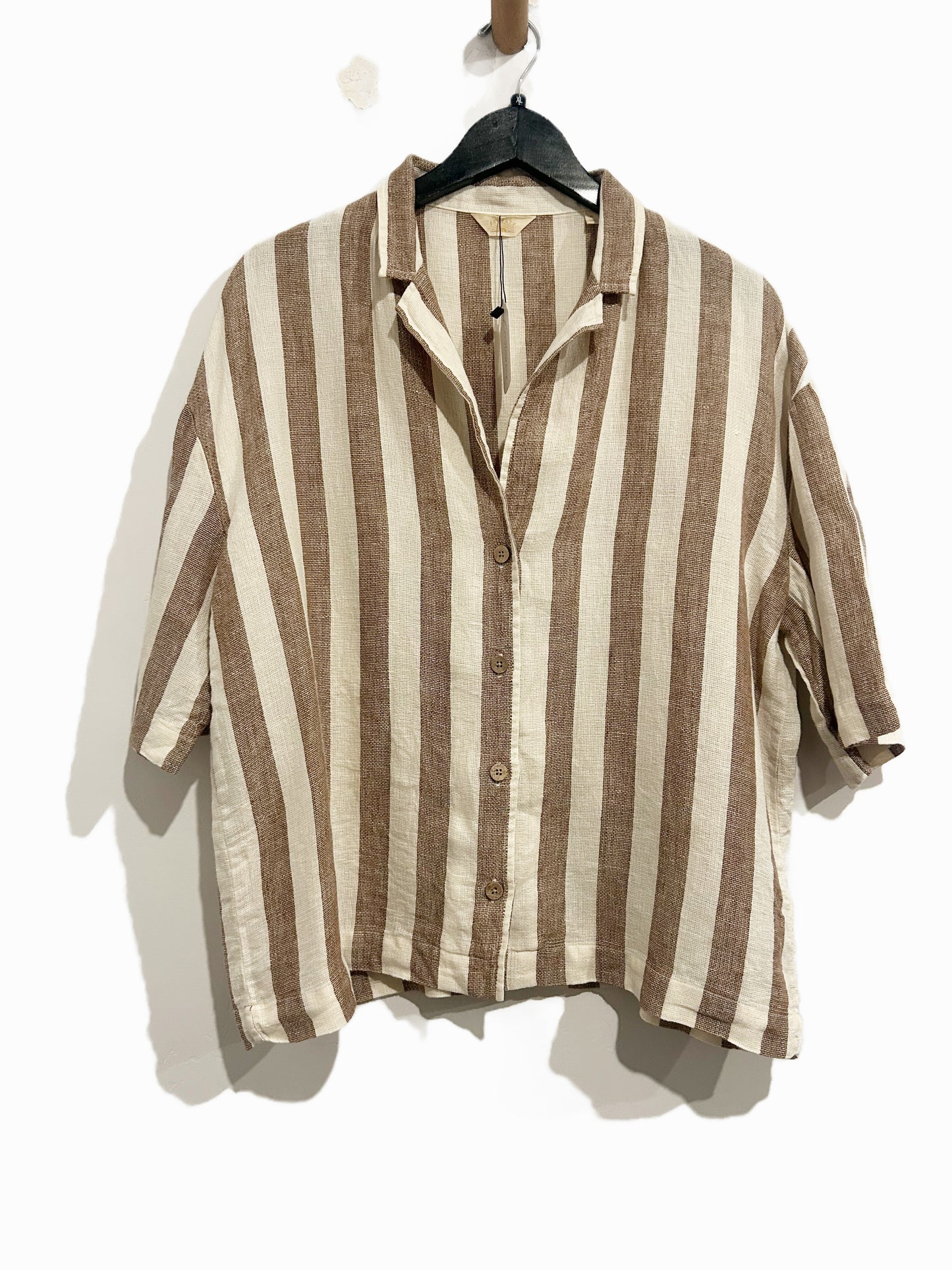 Faherty Palma Stripe Linen Camp Shirt in Cocoa Beach Stripe - XL