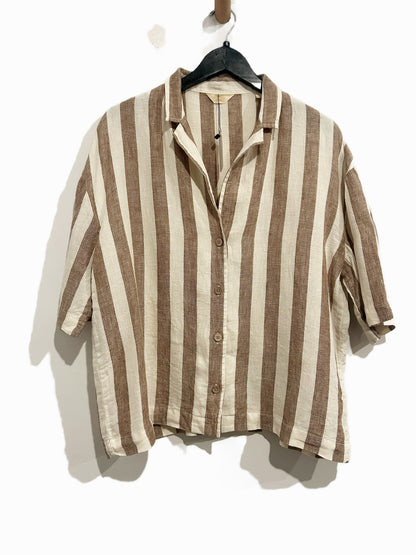 Faherty Palma Stripe Linen Camp Shirt in Cocoa Beach Stripe - XL