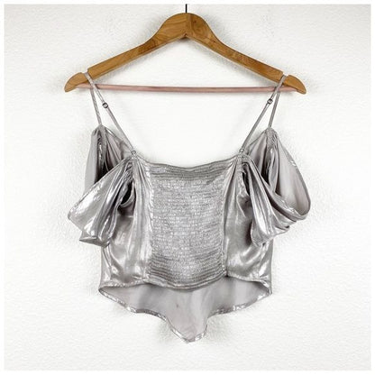 Free People NWT Cassandra Metallic Blouse in Pewter Size Large