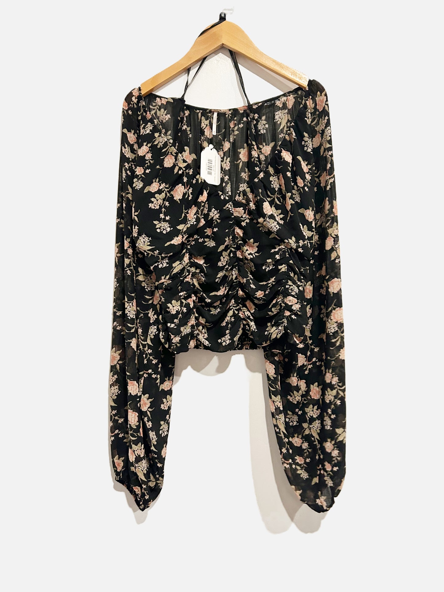 Free People Black Final Last Rose Floral Blouse - Medium